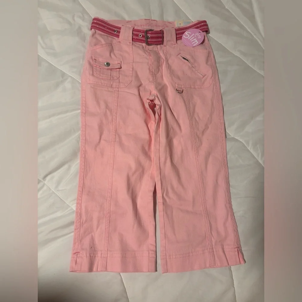 Arizona Jean Company Light Pink Slim Pants size 12 with pink sparkly belt Y2K